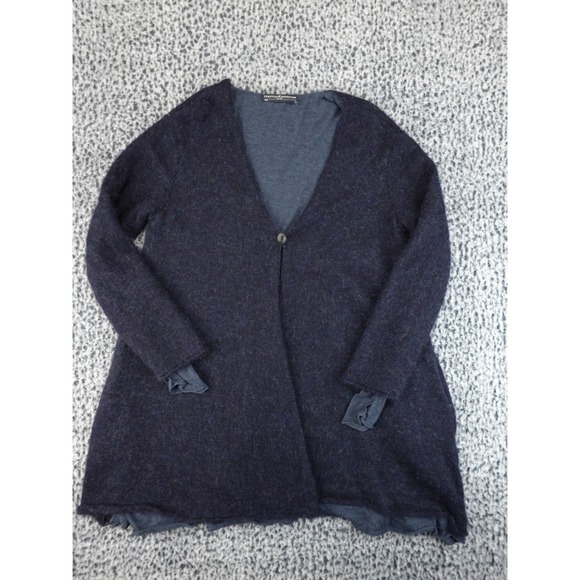 Peruvian Connection Cardigan Womens L Blue Baby Alpaca Pima Cotton Layered Knit
